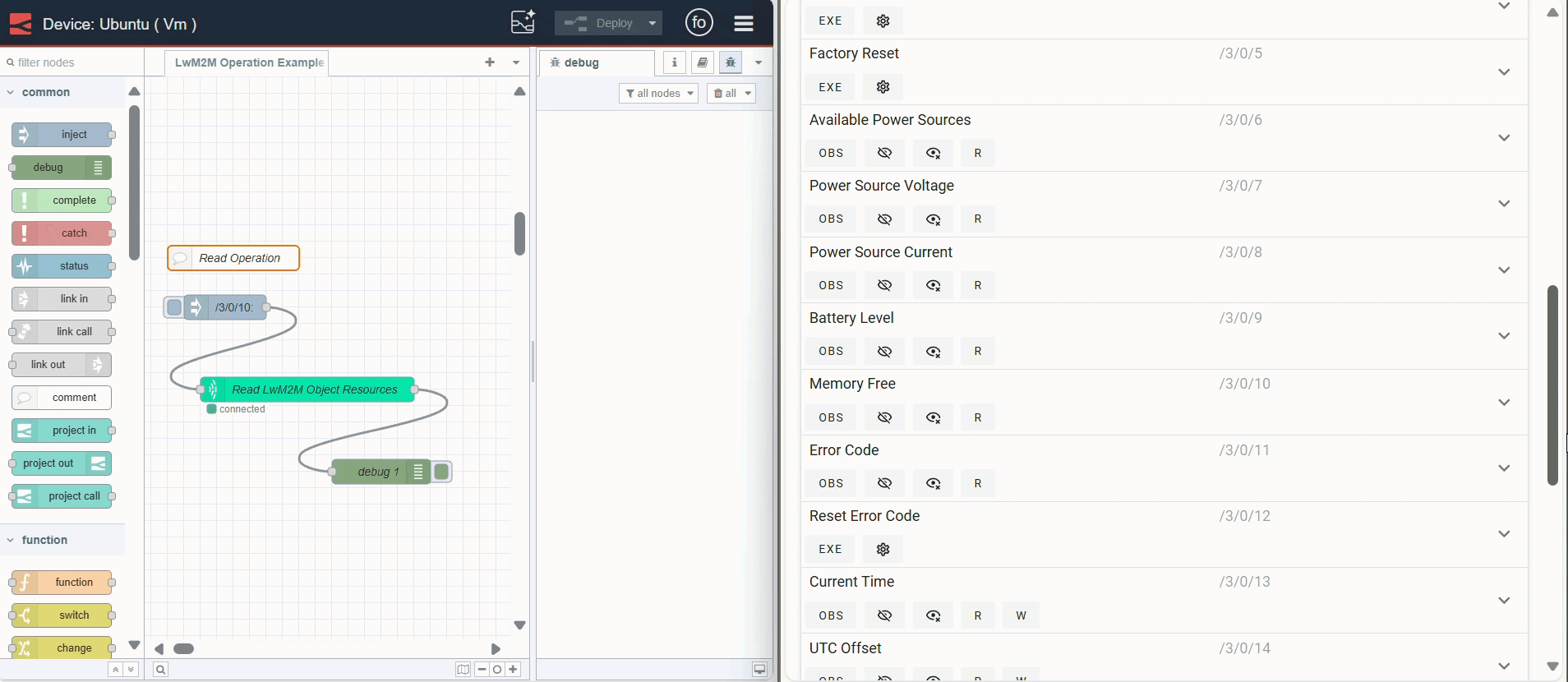 Image showing Node-RED flow that reading data from LwM2M Server "Image showing Node-RED flow that reading data from LwM2M Server"