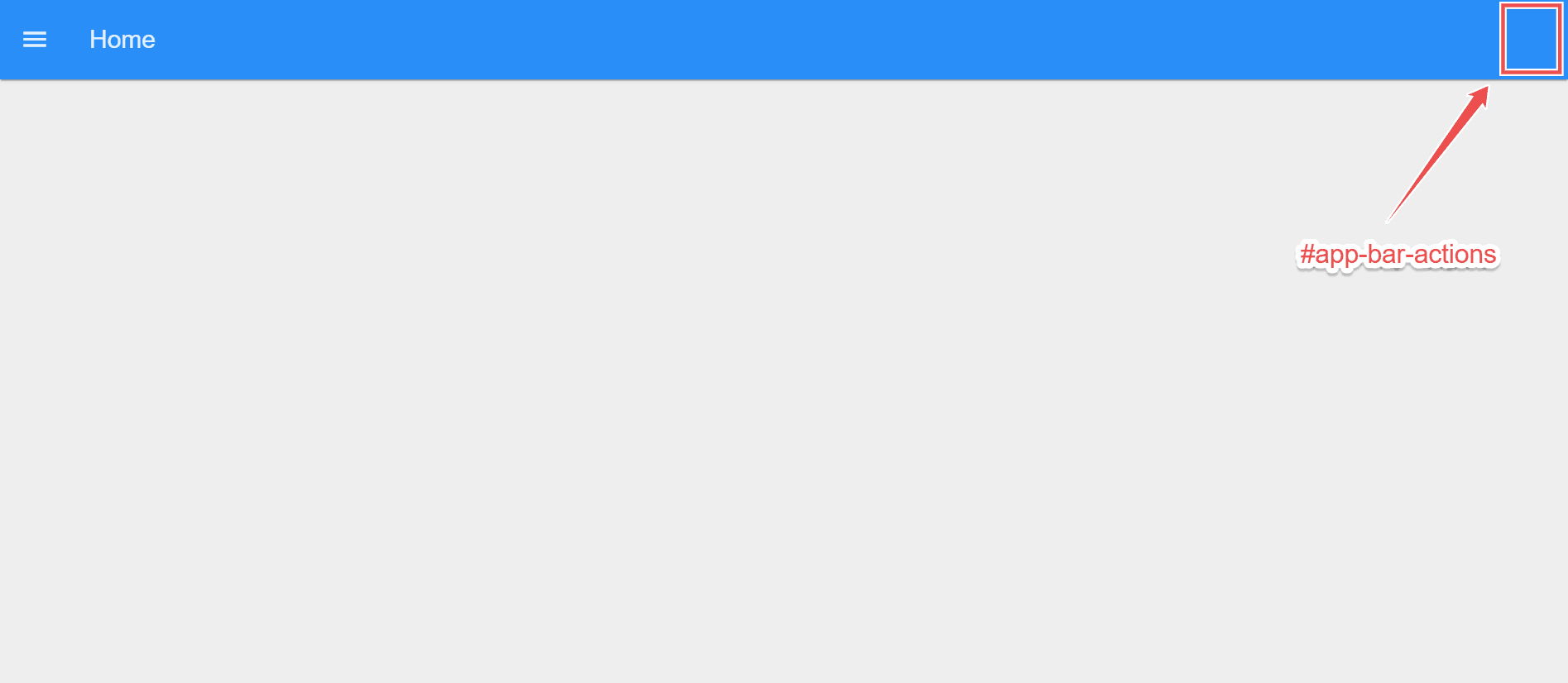 Screenshot of Dashboard showing the #app-bar-actions container "Screenshot of Dashboard showing the #app-bar-actions container"