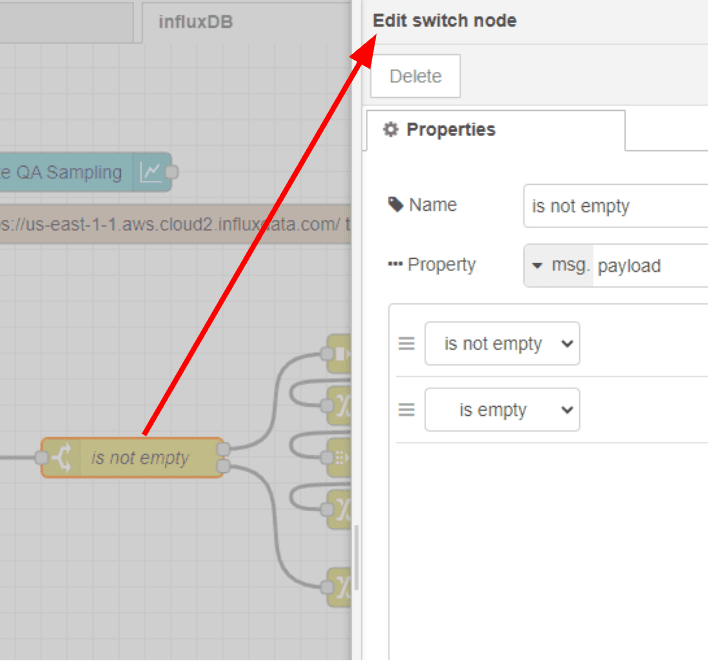 Screenshot of the switch node properties tab "Screenshot of the switch node properties tab"